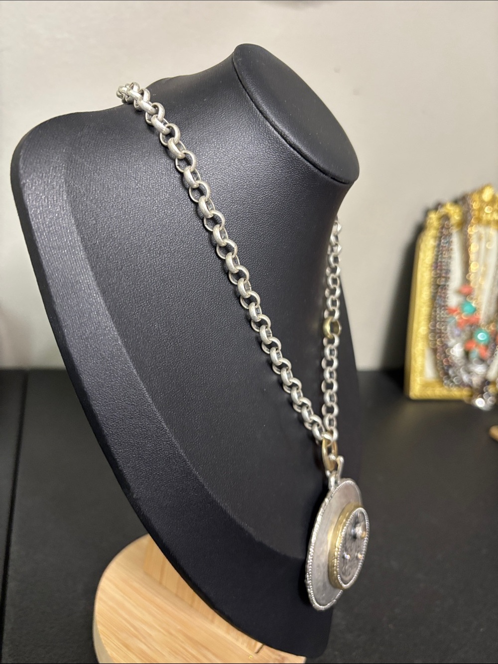 Chico's Silver and Gold Mixed-Metal Coin Pendant Necklace - Picture 6 of 8